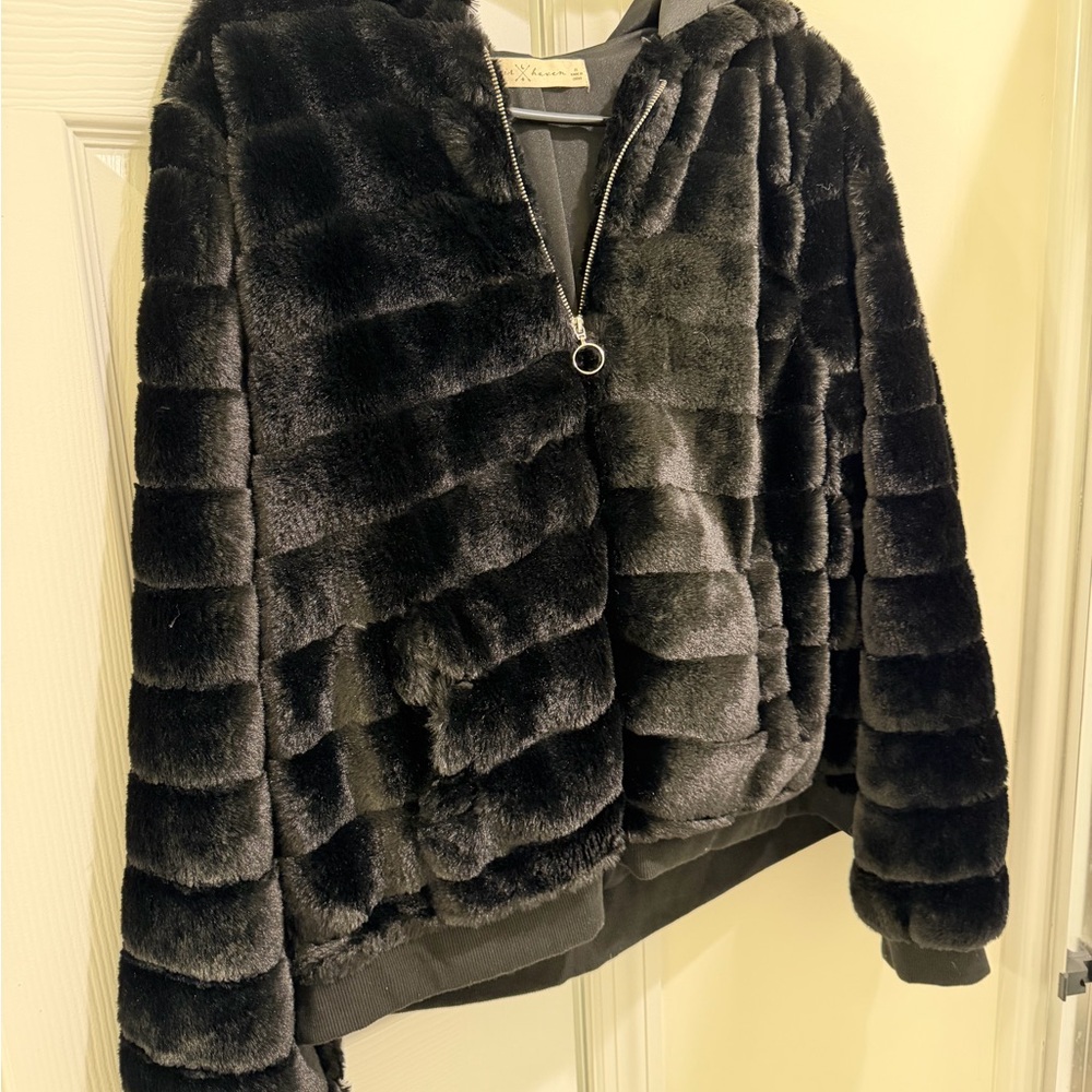 Women's Black Faux Fur Bomber Jacket